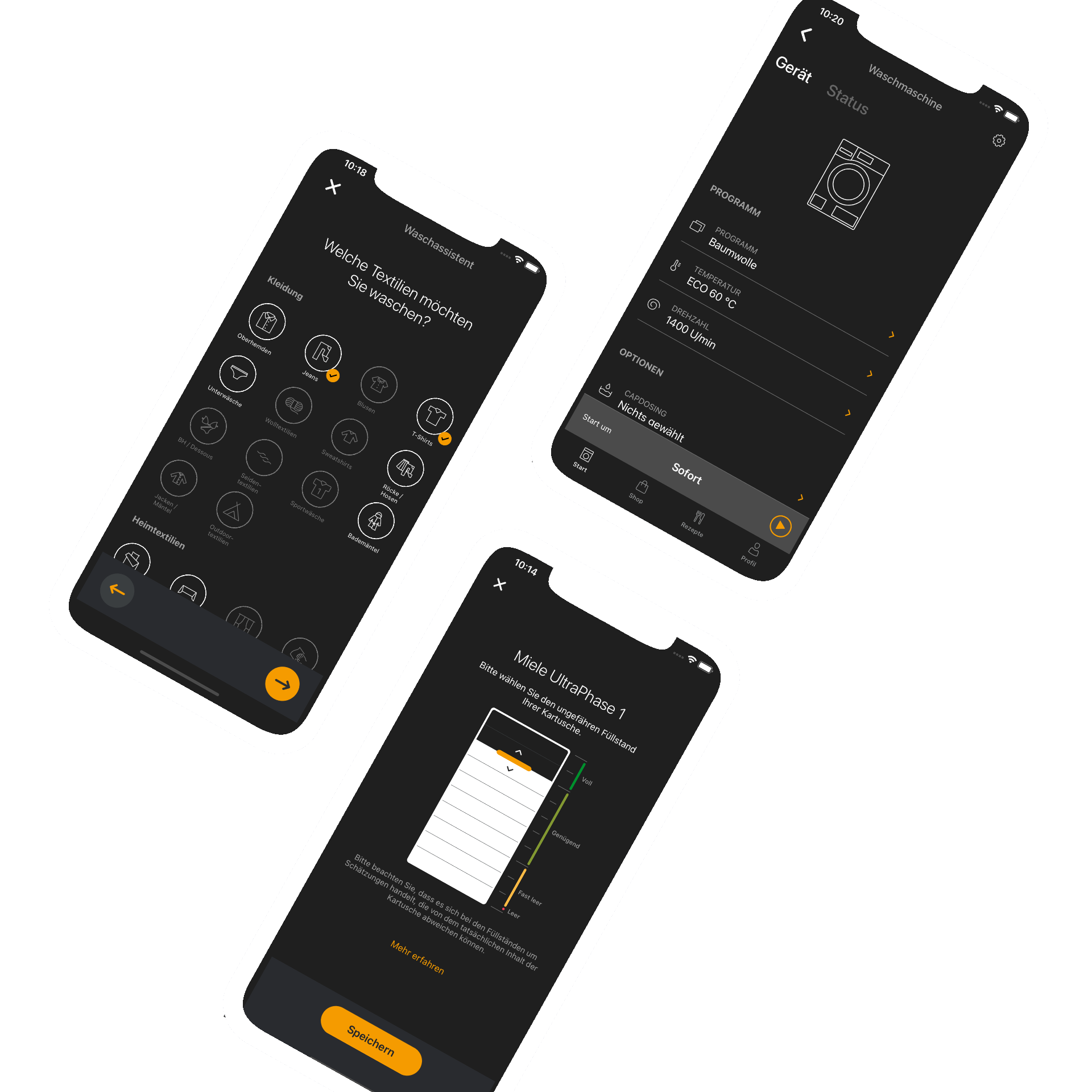 Diverse Screenshots der Miele@Home App für iOS und Android