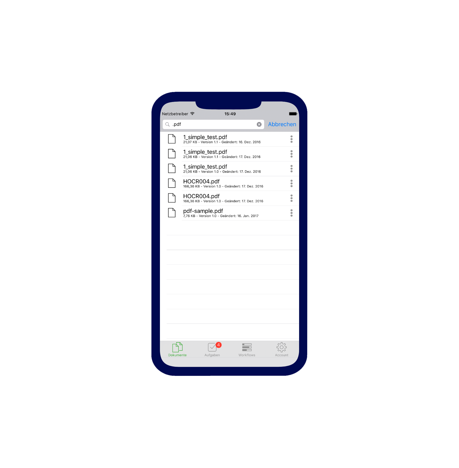 Screenshot der REISSWOLF f.i.t. App für das Dokumentenmanagement