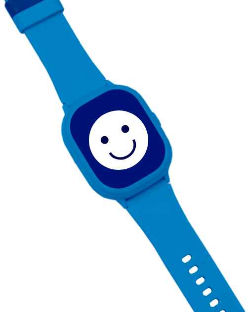 Mood Bild: Blaue Armbanduhr mit Smiley auf blauem Grund